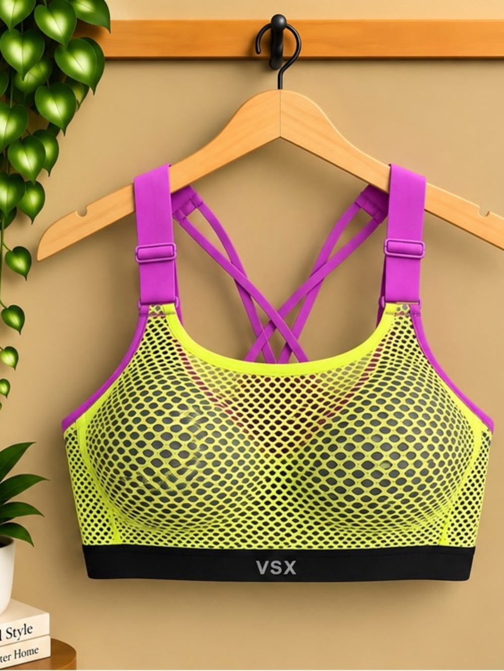 Victoria’s Secret VSX Incredible Strappy Sports Bra 32D Neon Mesh NWOT